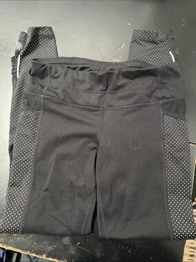 Athleta Black Leggings with White Polka Dot Side Panels
